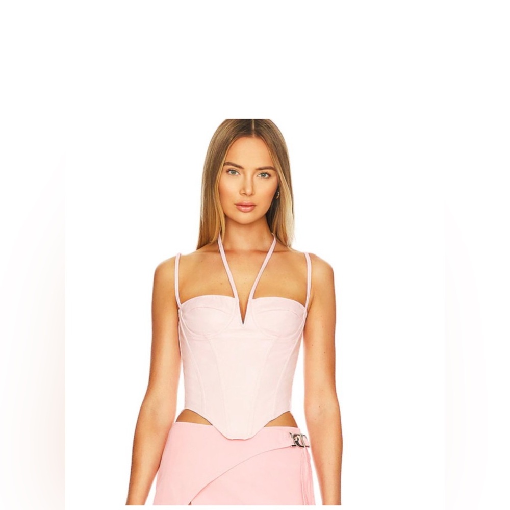 Miaou Aphex Corset Faux Leather Top in Rose Pink - Picture 4 of 11